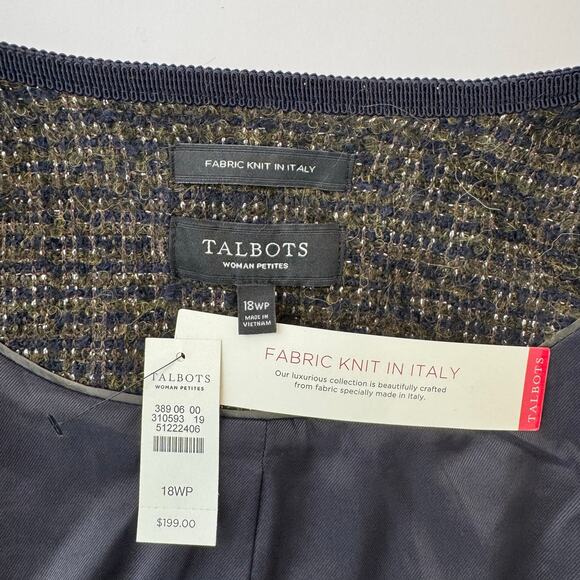 Talbots Tweed Open-Front Boxy Blazer Jacket Green/Black 18WP NWT - Picture 10 of 11